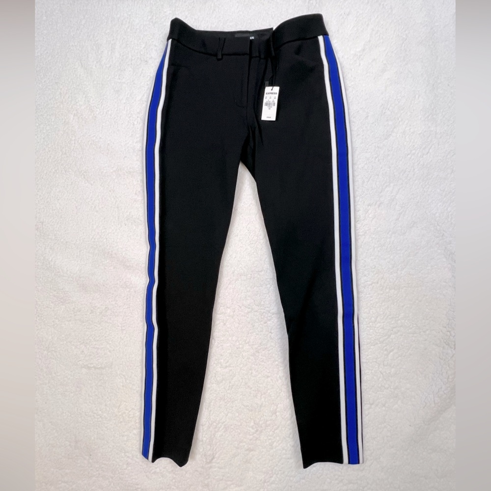 NWT Express  Editor Blue Stripe Mid Rise Skinny Leg Pants 4R $80